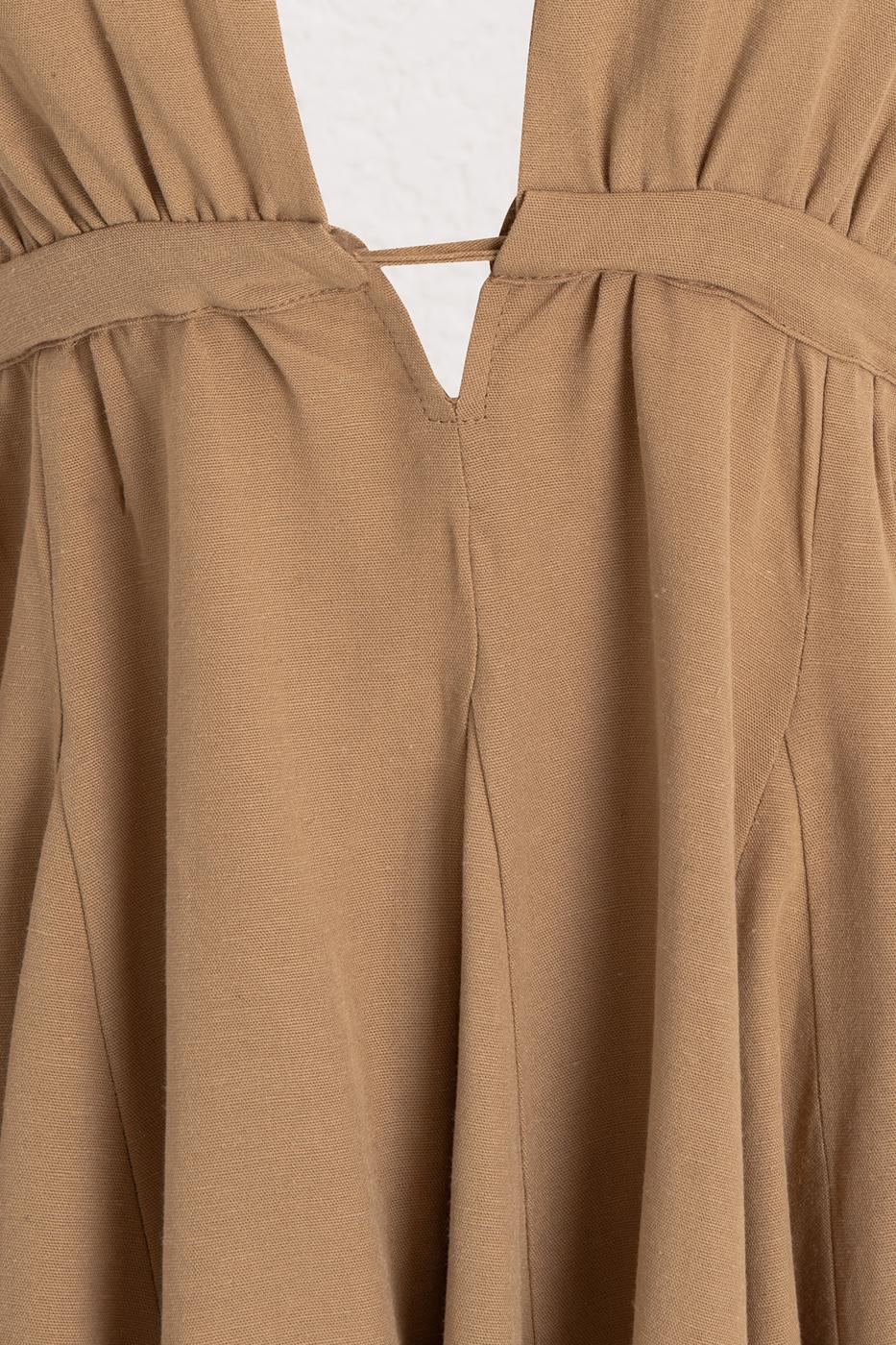 BSL Women Flounce Skirt Detailed Linen Mini Dress - Virginia Beach