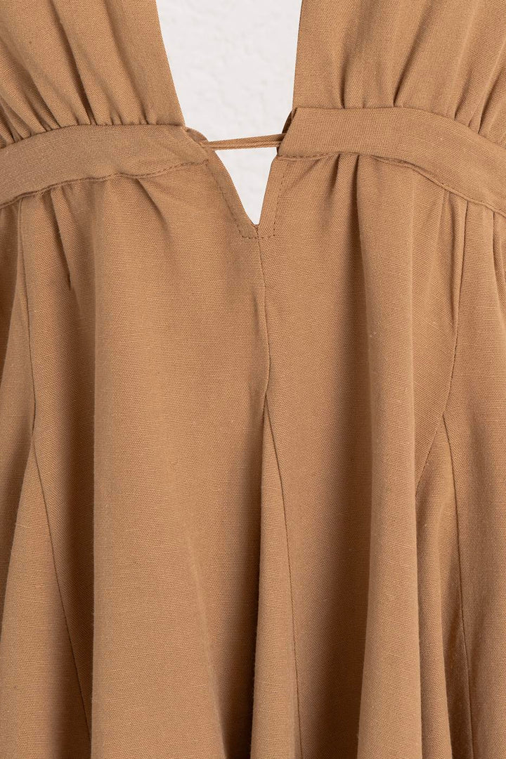 BSL Women Flounce Skirt Detailed Linen Mini Dress - Virginia Beach