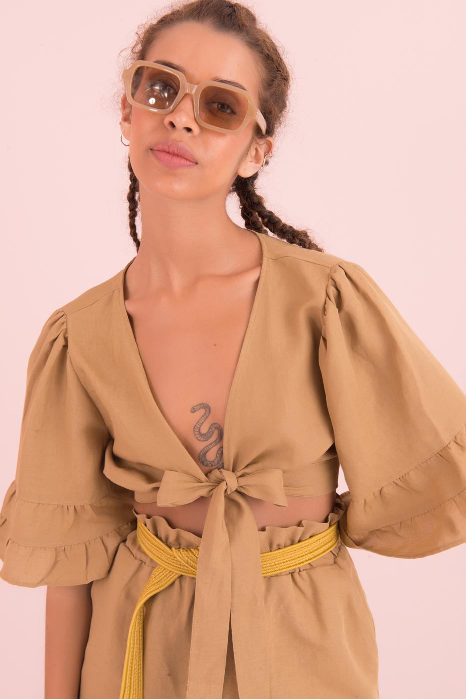 BSL Women Flounce Sleeve Tie Front Blouse - Burgos