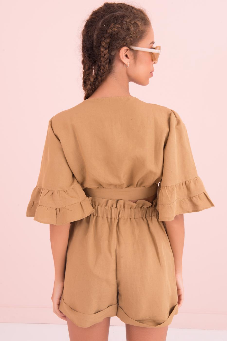 BSL Women Flounce Sleeve Tie Front Blouse - Burgos