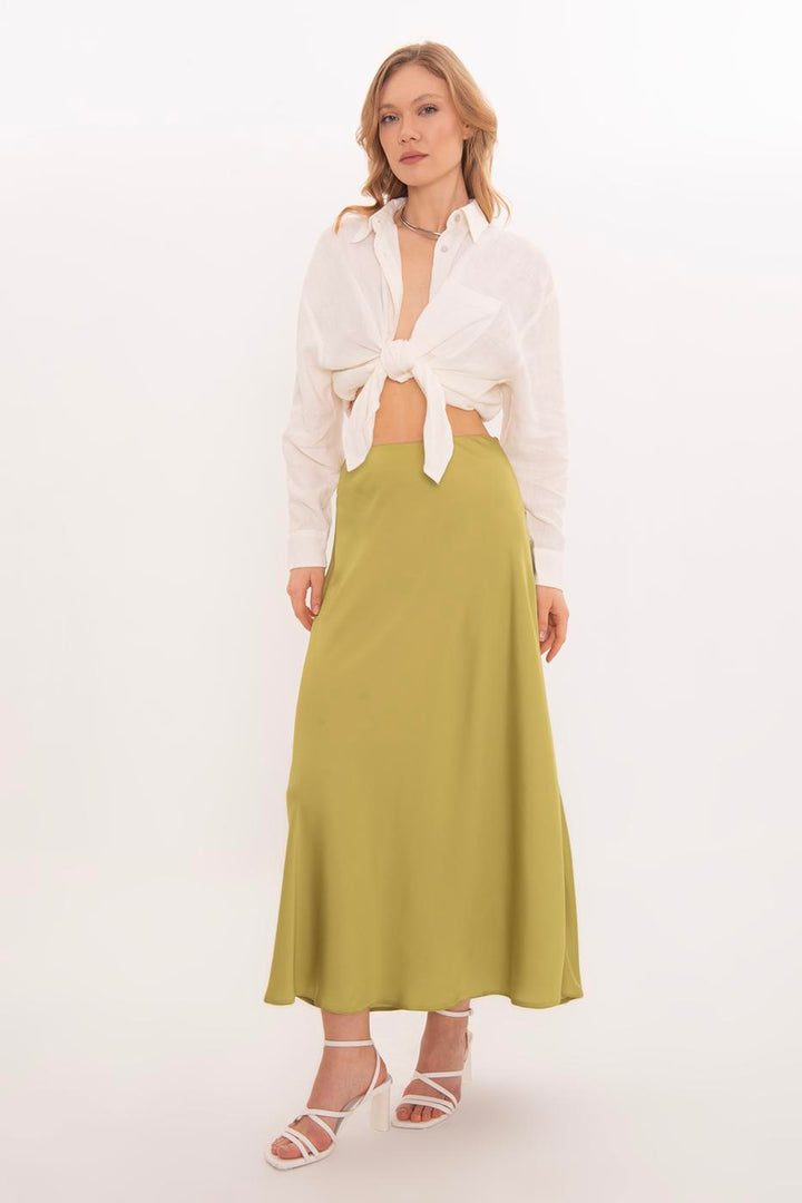 BSL Women Flounced Satin Midi Skirt - Tecámac