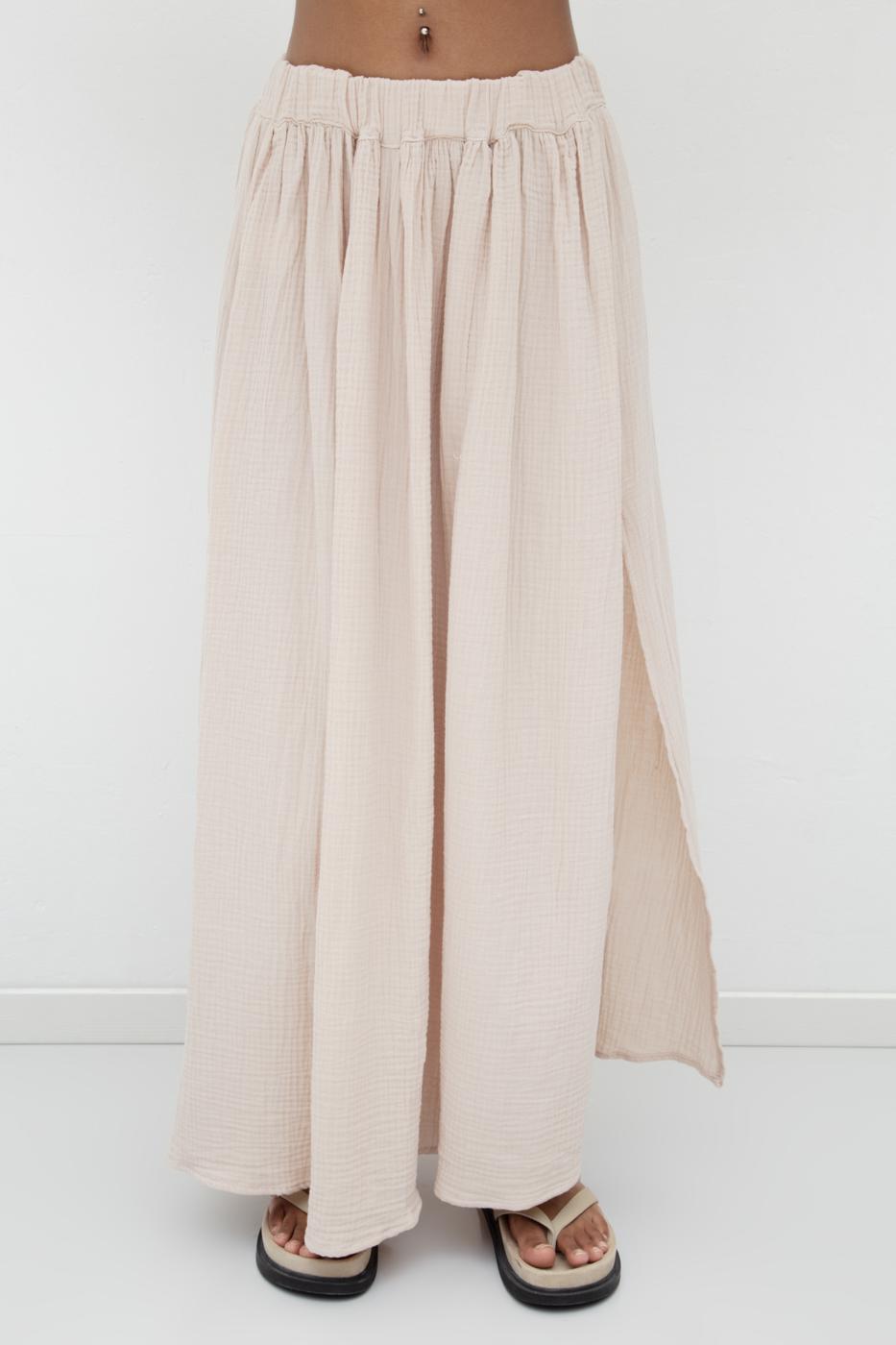 BSL Women 100% Cotton Flounce Slit Detailed Midi Skirt - Littleton