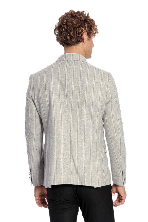 WSS Wide Lapel Striped Double Breasted Grey Men Blazer  - Wiesbaden