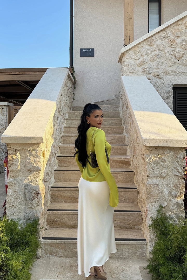 EYY Women Oil Green Gredel Satin Blouse - Balingen