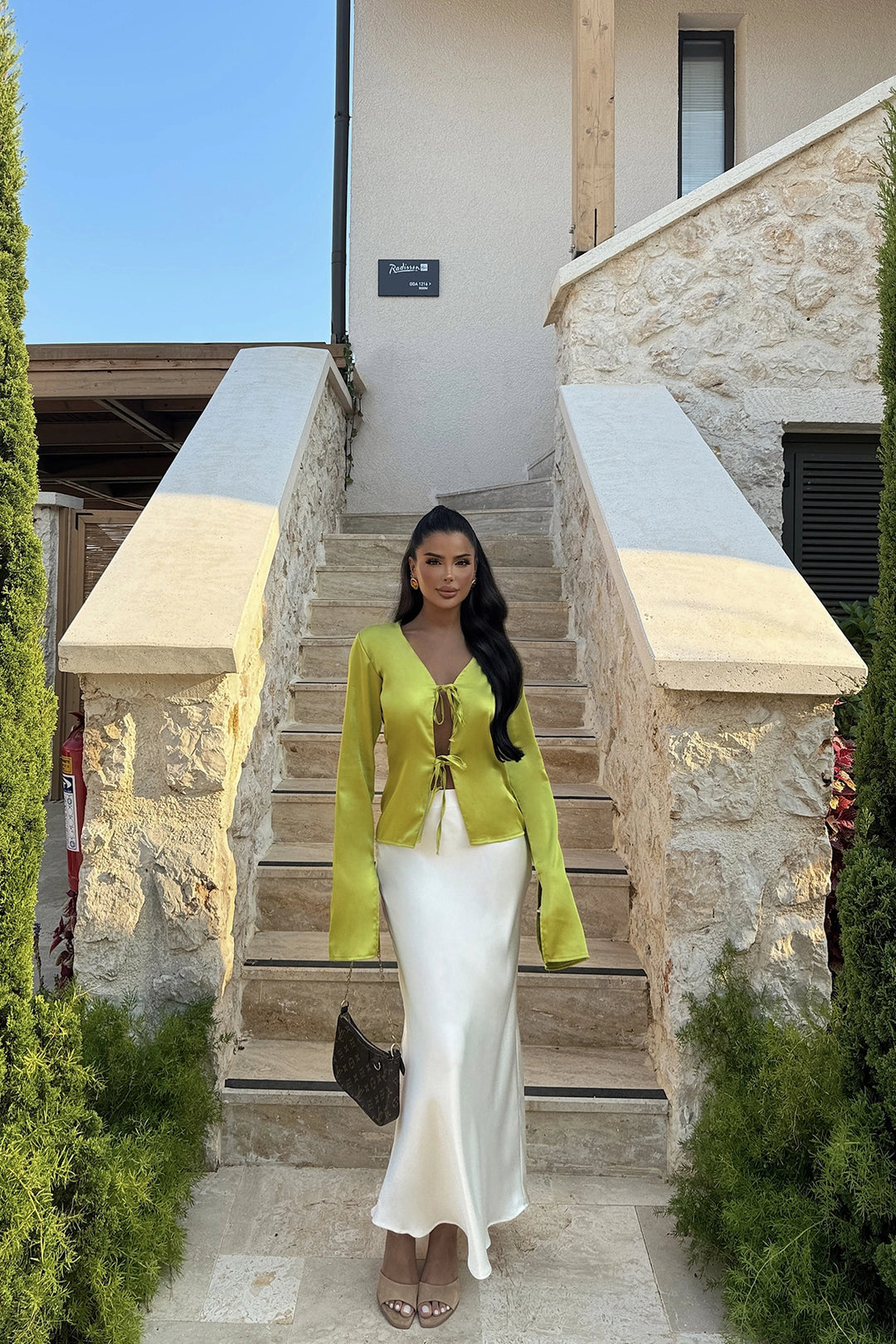 EYY Women Oil Green Gredel Satin Blouse - Balingen