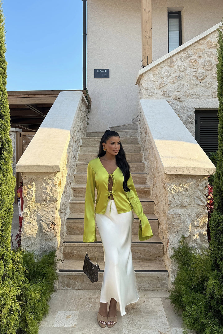 EYY Women Oil Green Gredel Satin Blouse - Balingen