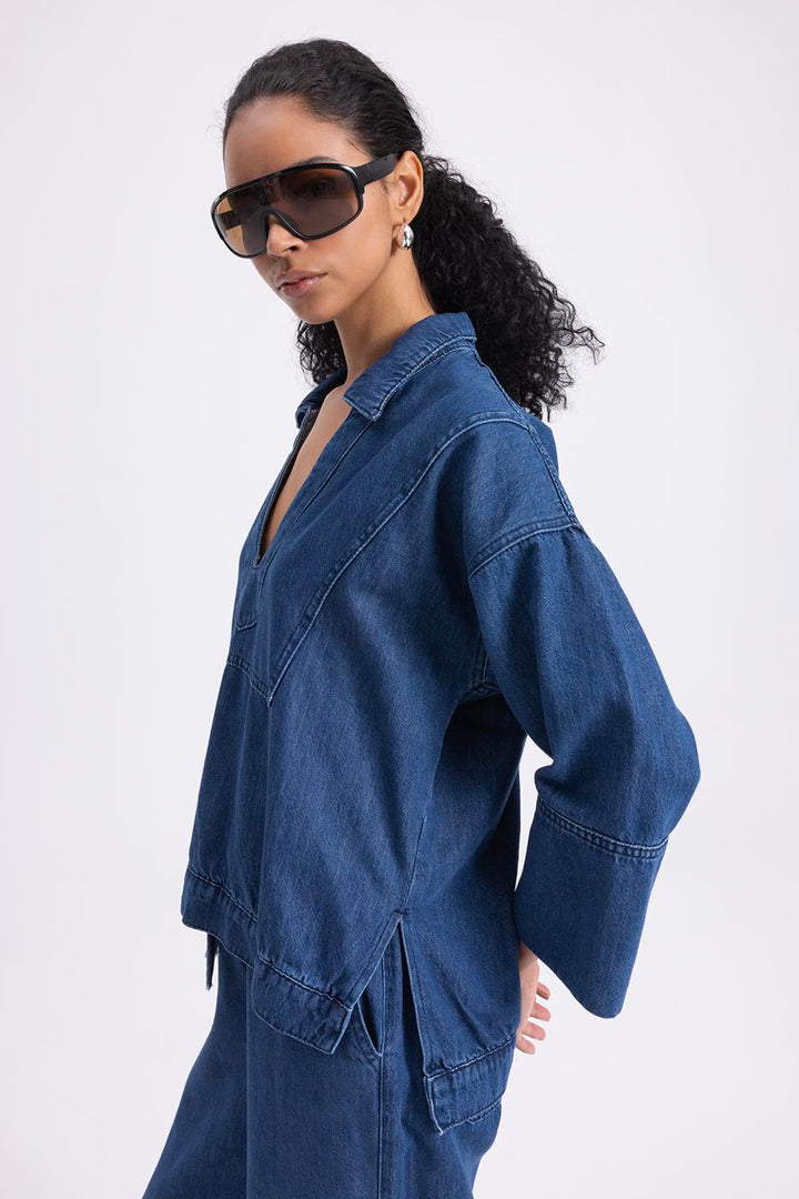 BSL Women Collar Detailed Denim Blouse - Weimar