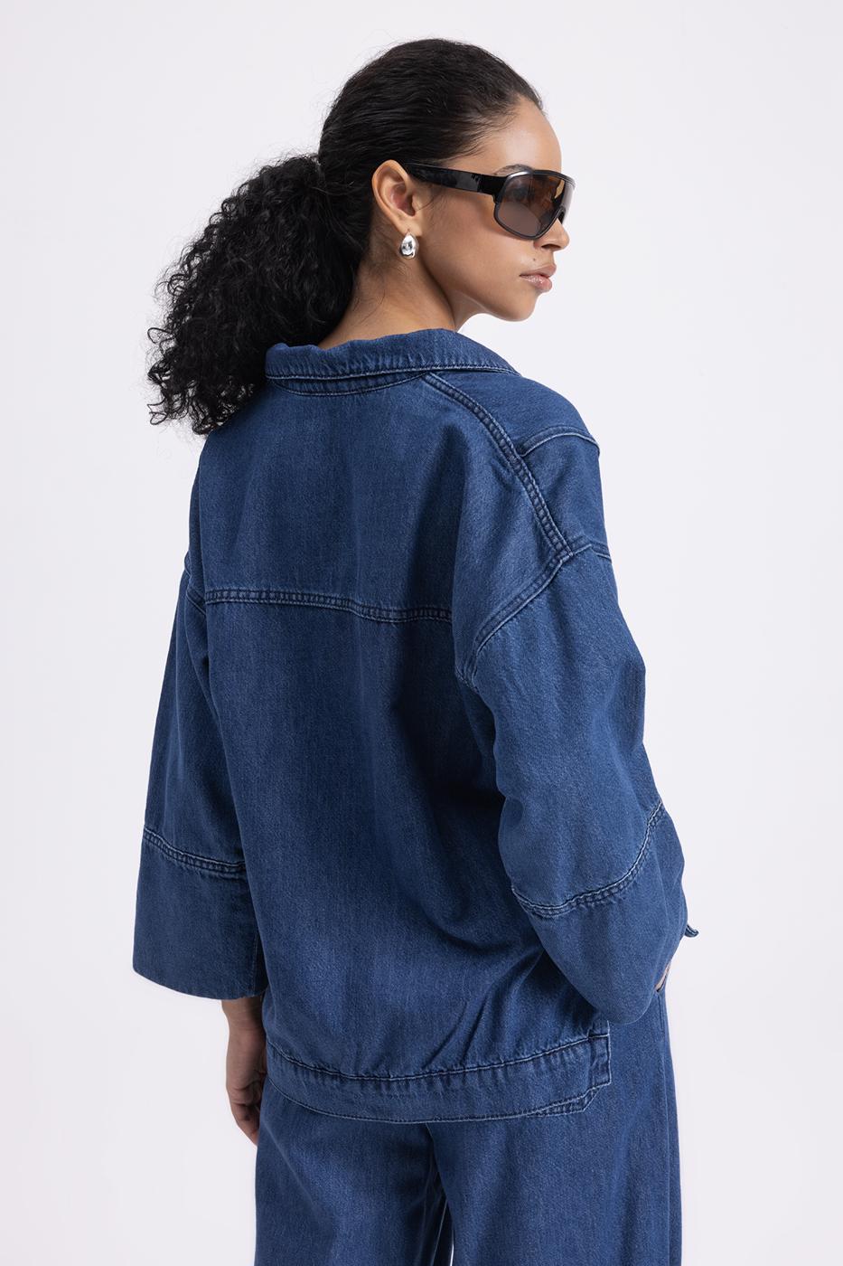 BSL Women Collar Detailed Denim Blouse - Weimar