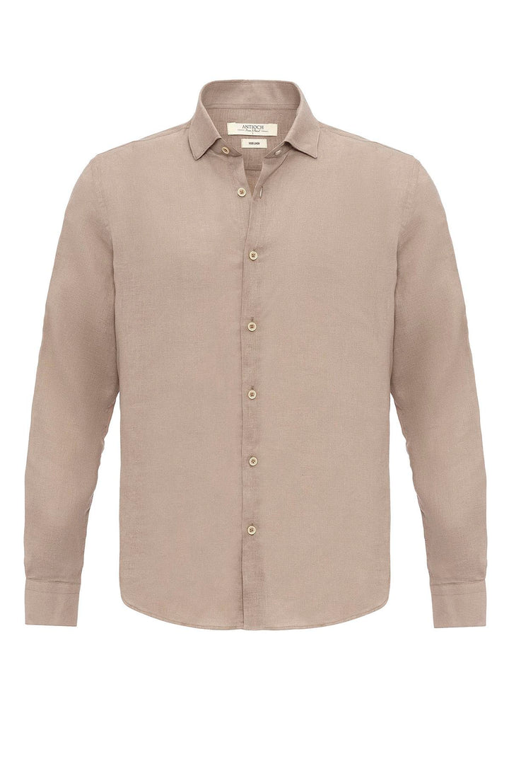 ANT Collar Button Detailed 100% Linen Men's Shirt - Jūrmala