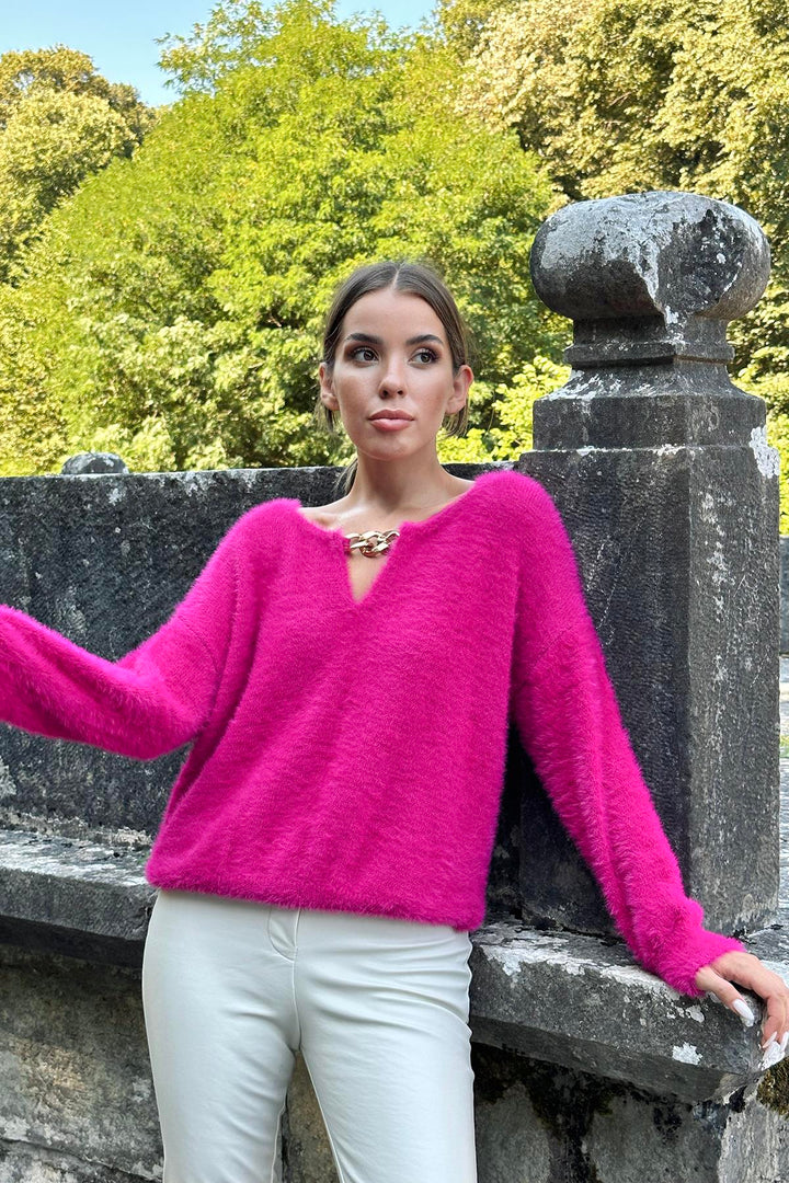 ELS Chain Detailed Sweater - Fuchsia - Livonia