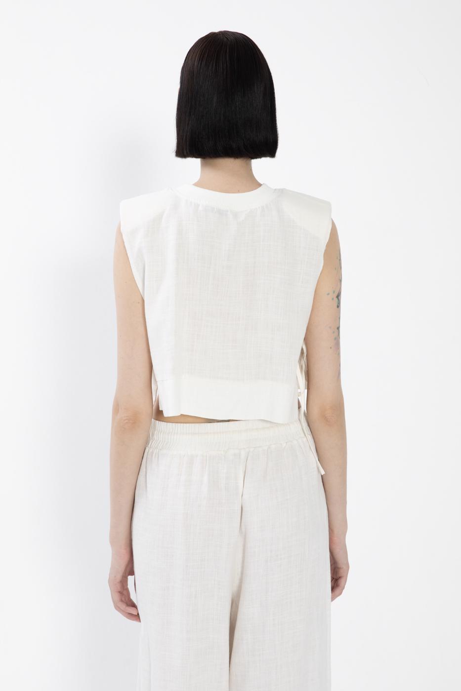 BSL Women Side Tie Crop Linen Blouse - Ciudad Santa Catarina