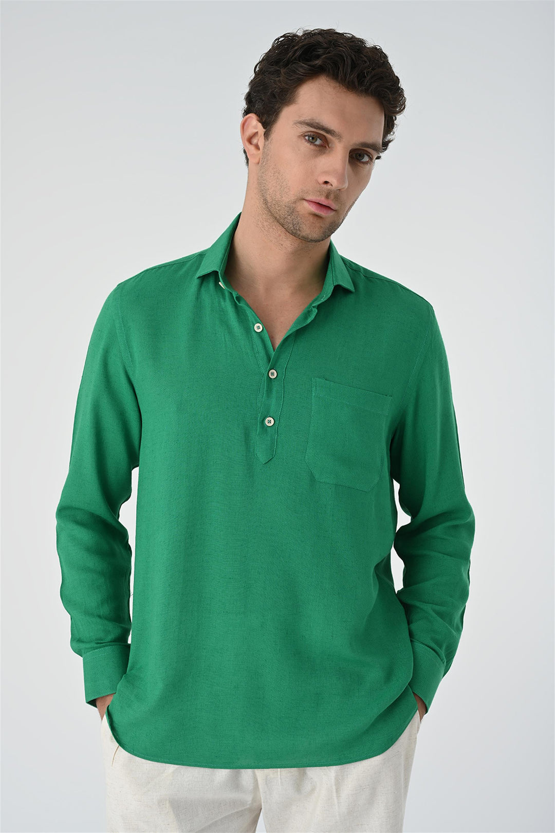 ANT Half Pat Button Closure Long Sleeve Men's Shirt - Kiel
