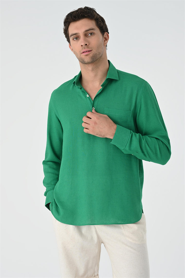 ANT Half Pat Button Closure Long Sleeve Men's Shirt - Kiel