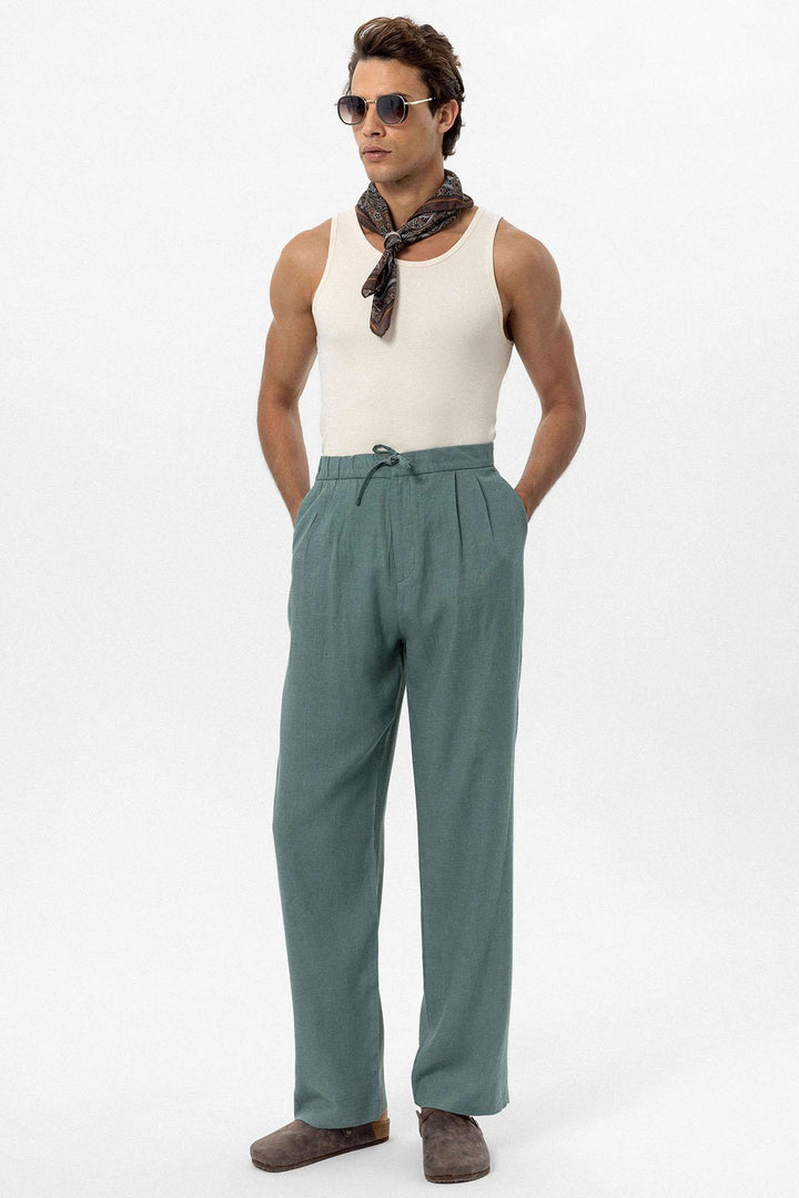 ANT Men's Linen Blend Baggy Pants with Waist Ties - Teaneck