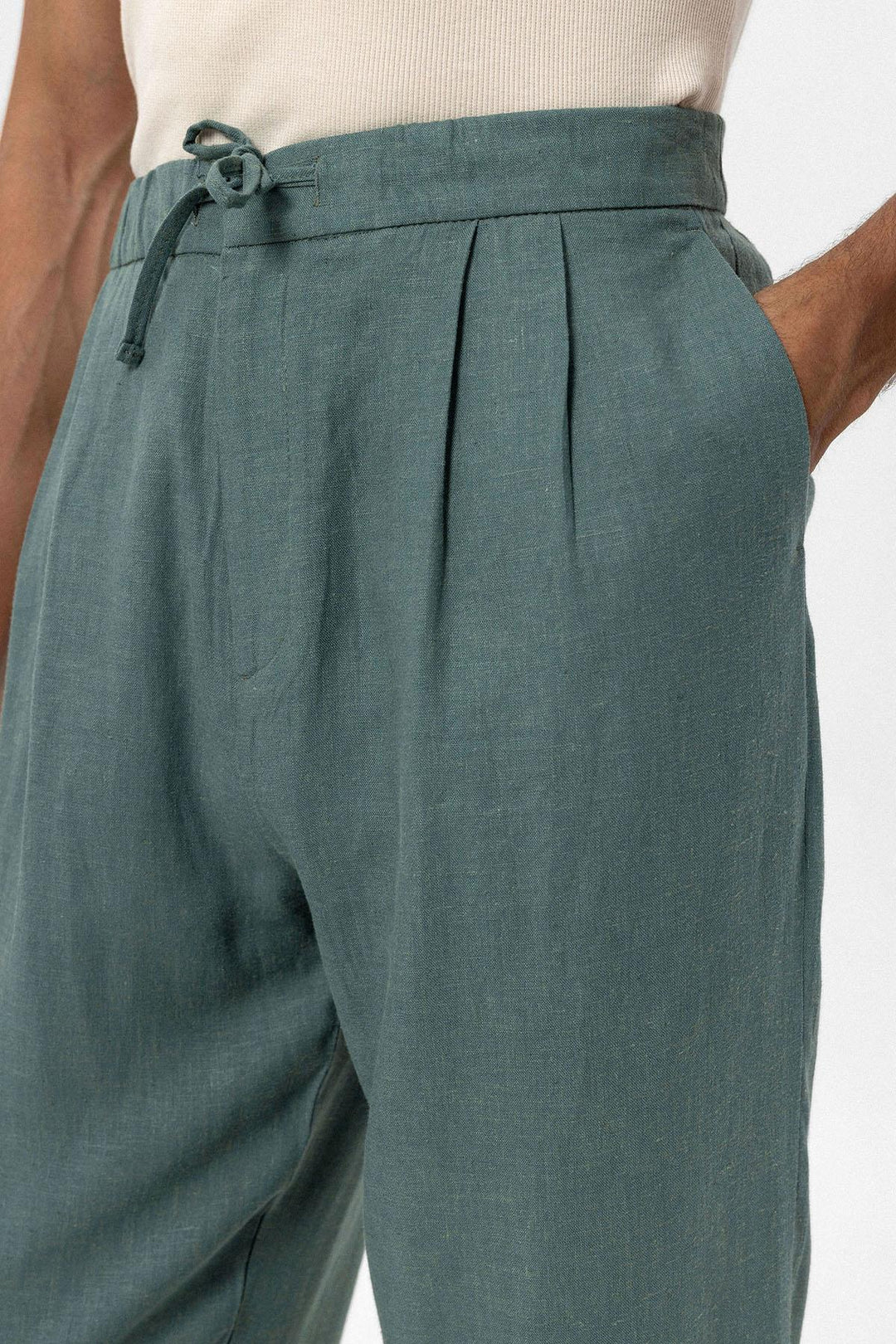 ANT Men's Linen Blend Baggy Pants with Waist Ties - Teaneck