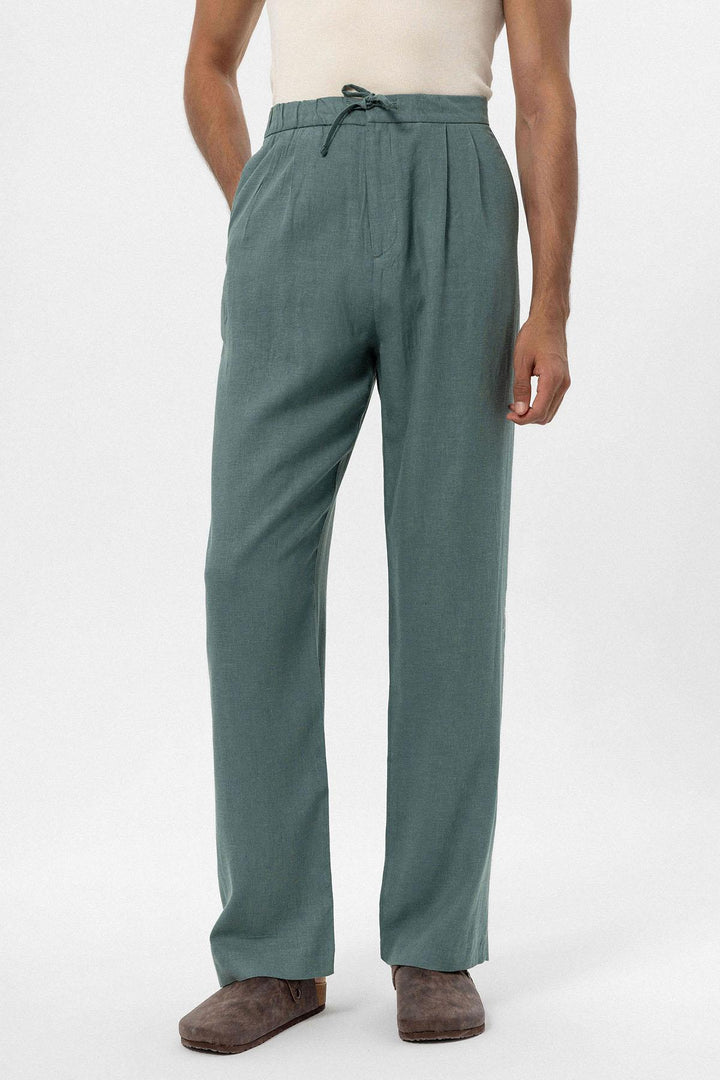 ANT Men's Linen Blend Baggy Pants with Waist Ties - Teaneck