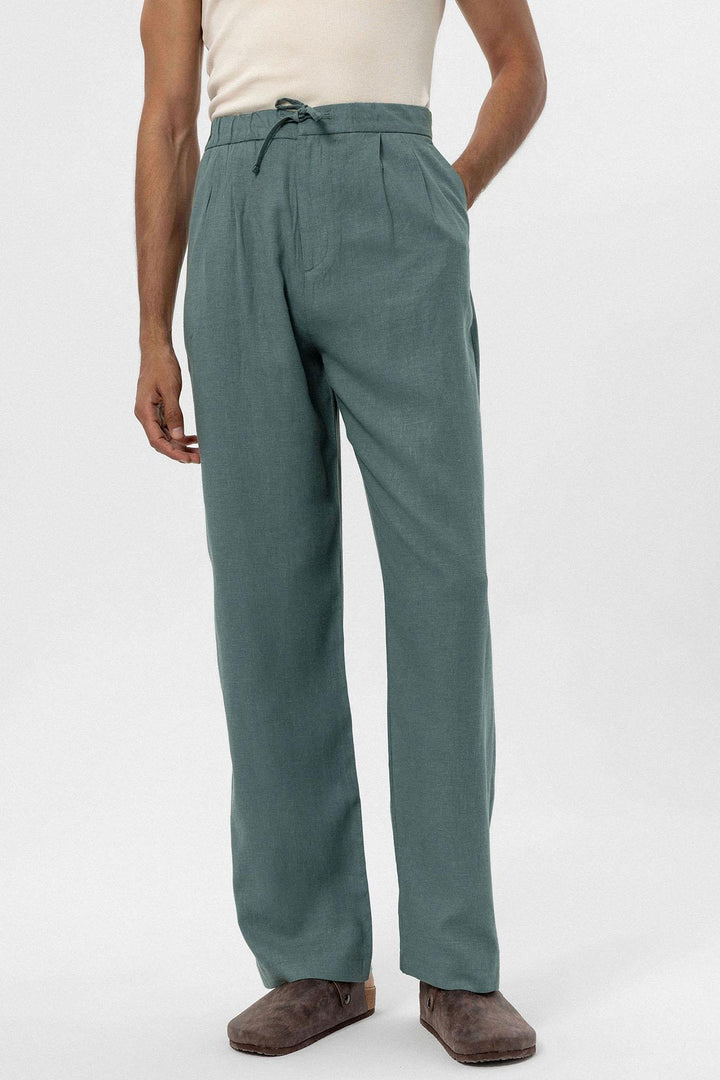 ANT Men's Linen Blend Baggy Pants with Waist Ties - Teaneck