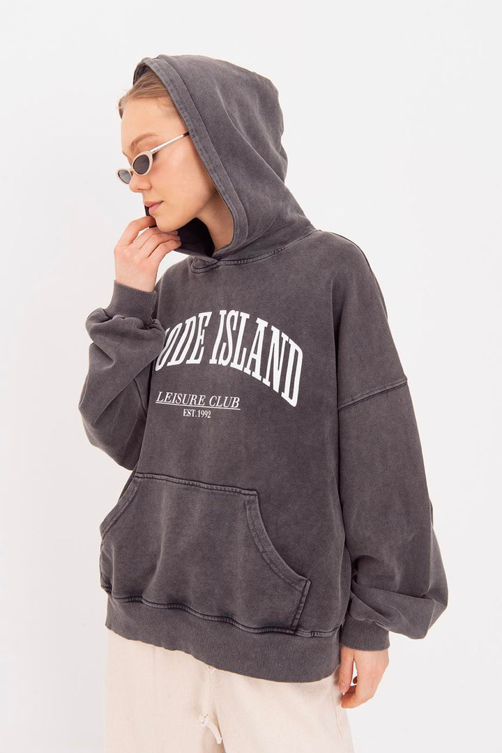 BSL Women Washable Printed Hooded Oversize Sweatshirt - Celle