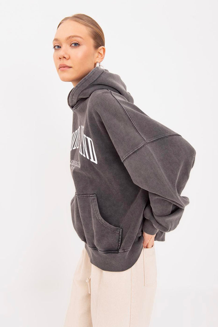 BSL Women Washable Printed Hooded Oversize Sweatshirt - Celle