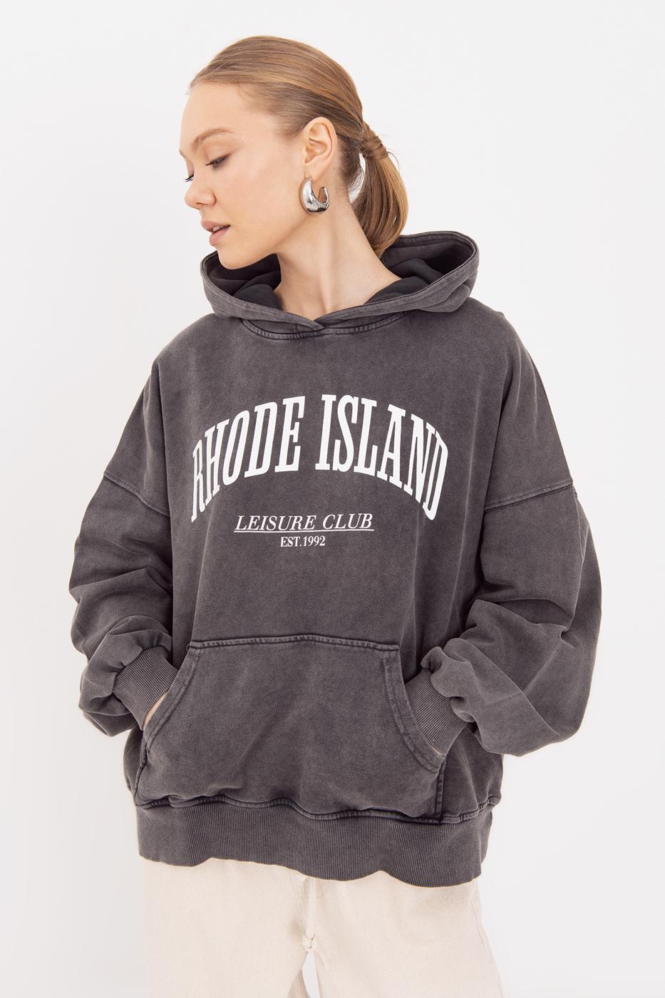 BSL Women Washable Printed Hooded Oversize Sweatshirt - Celle