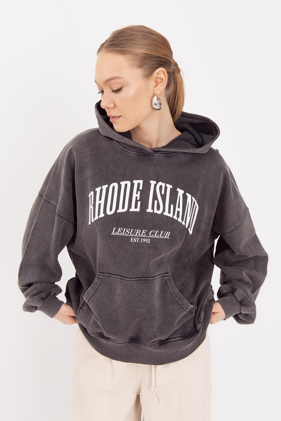 BSL Women Washable Printed Hooded Oversize Sweatshirt - Celle