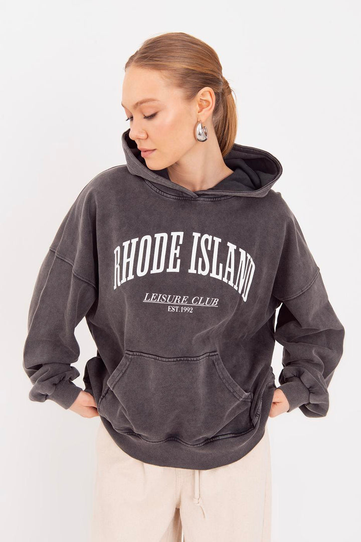 BSL Women Washable Printed Hooded Oversize Sweatshirt - Celle