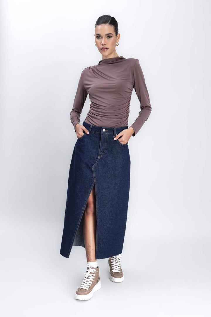 BSL Women Slit Detailed Denim Skirt - Fürstenfeldbruck