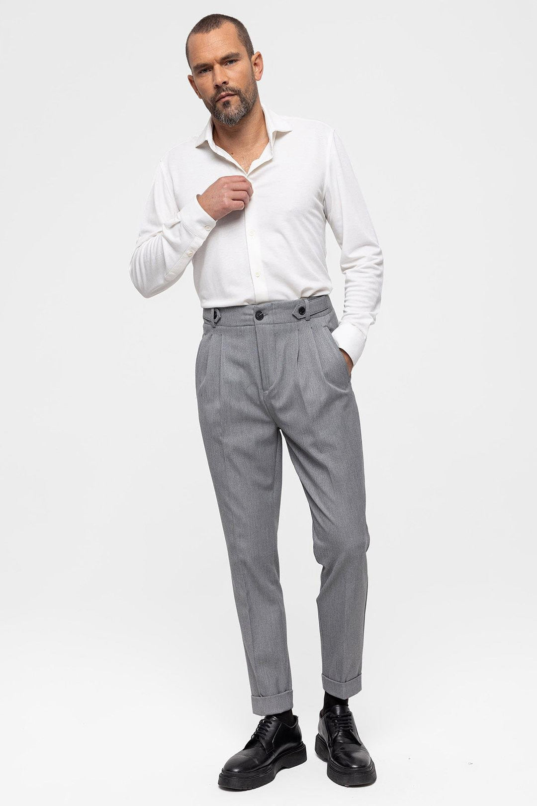 ANT High Waist (Boyfriend) Pleated Fabric Trousers - Houston