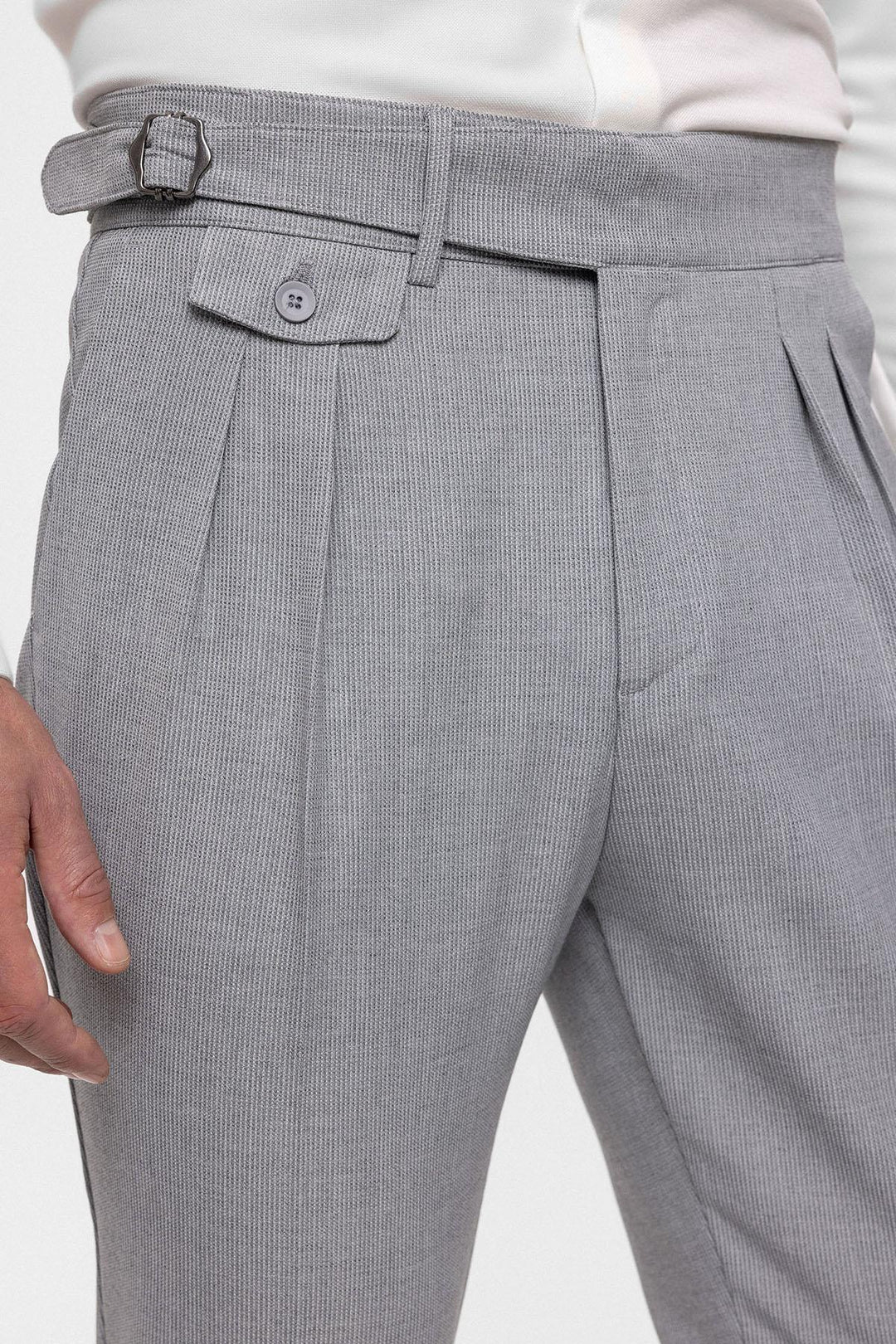 ANT High Waist (Boyfriend) Pleated Fabric Trousers With Buckle Belt - San Angelo