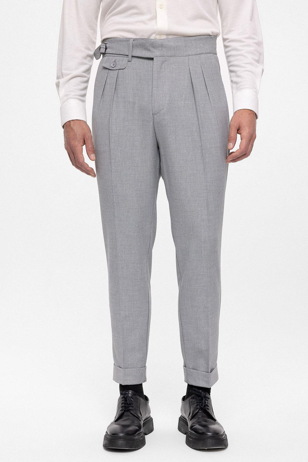 ANT High Waist (Boyfriend) Pleated Fabric Trousers With Buckle Belt - San Angelo