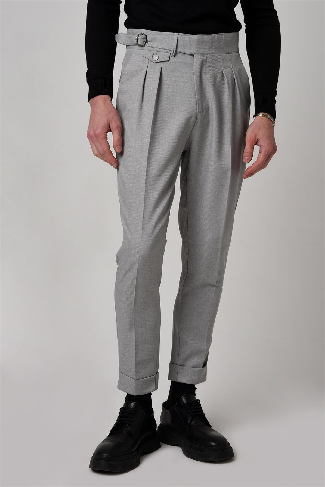ANT High Waist (Boyfriend) Pleated Fabric Trousers With Buckle Belt - Ponta Delgada