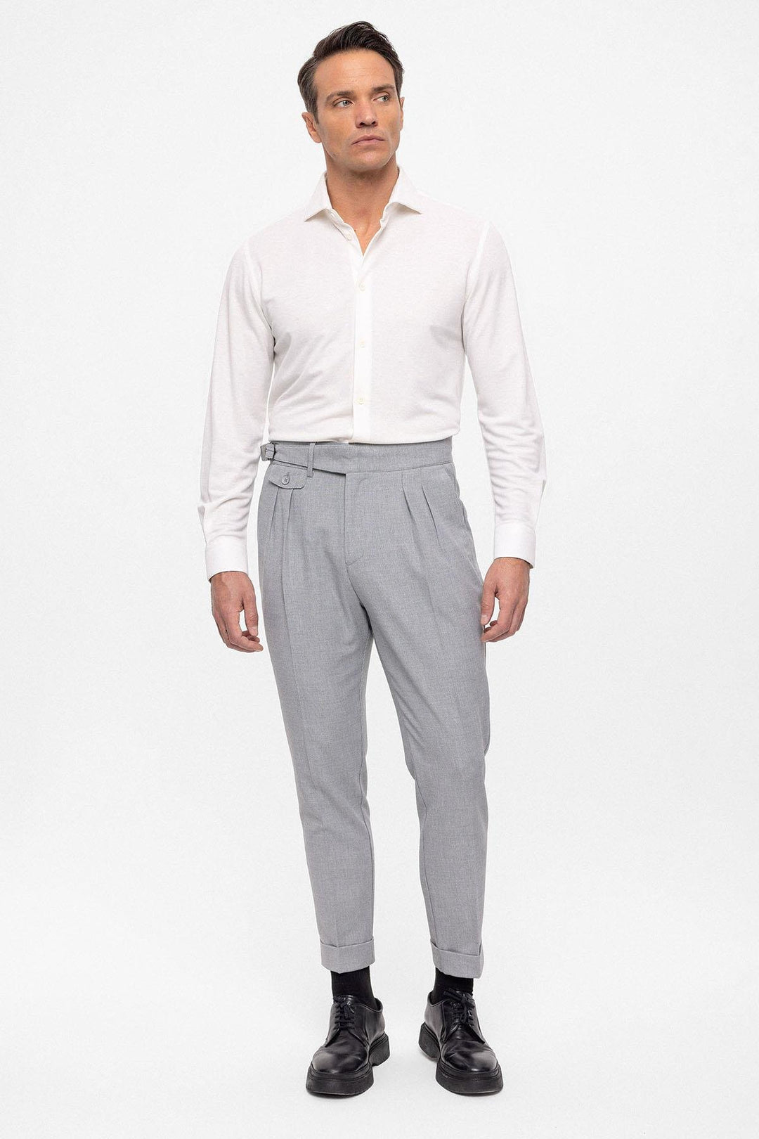 ANT High Waist (Boyfriend) Pleated Fabric Trousers With Buckle Belt - San Angelo