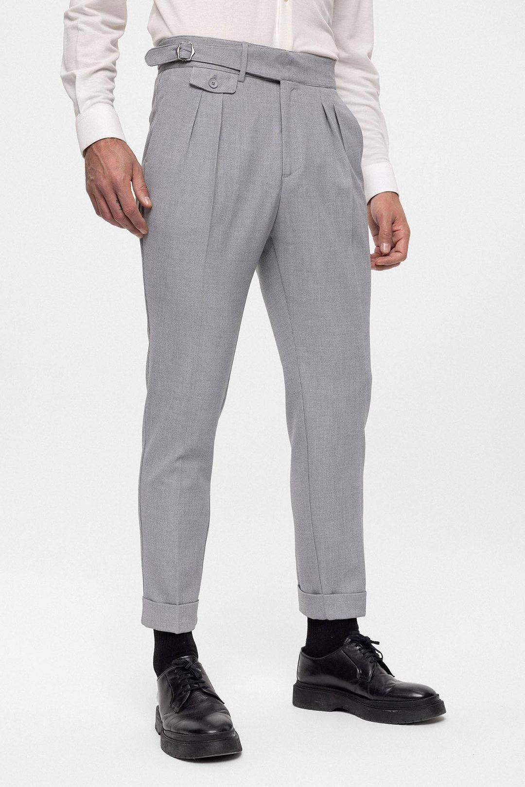ANT High Waist (Boyfriend) Pleated Fabric Trousers With Buckle Belt - San Angelo