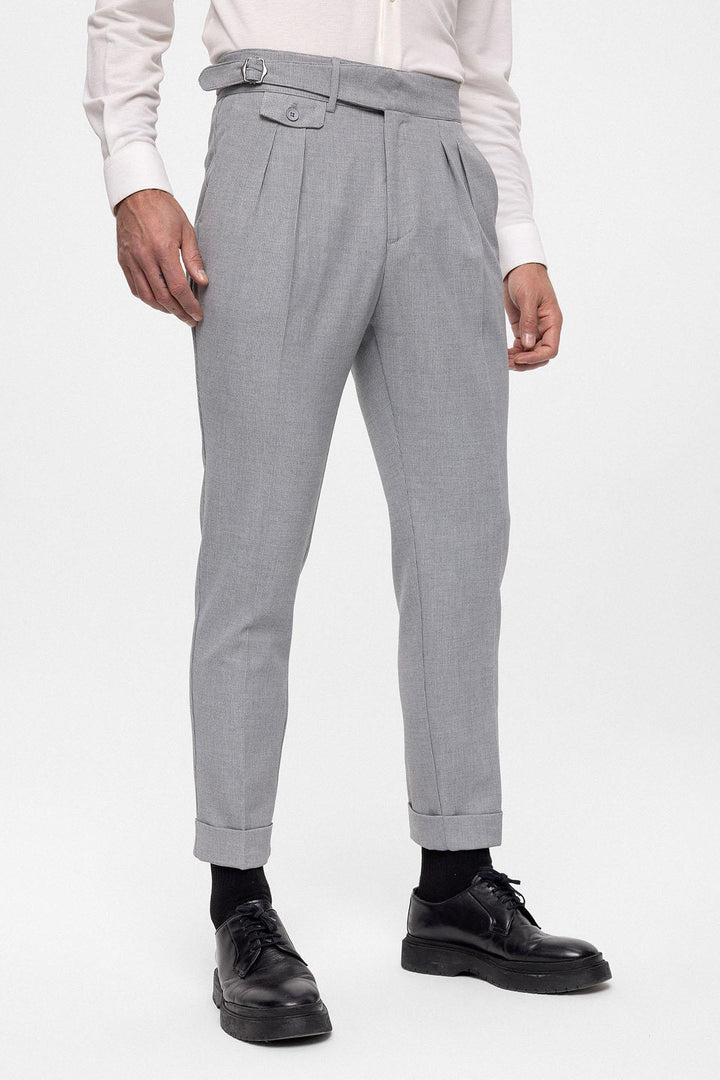ANT High Waist (Boyfriend) Pleated Fabric Trousers With Buckle Belt - San Angelo