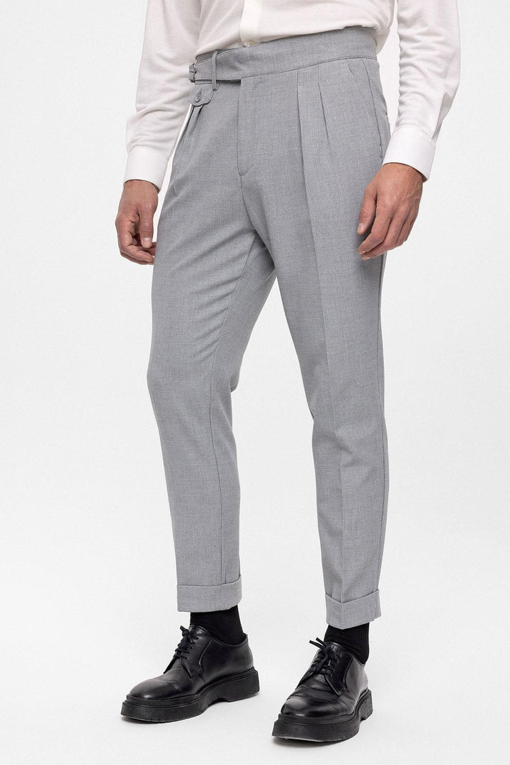 ANT High Waist (Boyfriend) Pleated Fabric Trousers With Buckle Belt - San Angelo