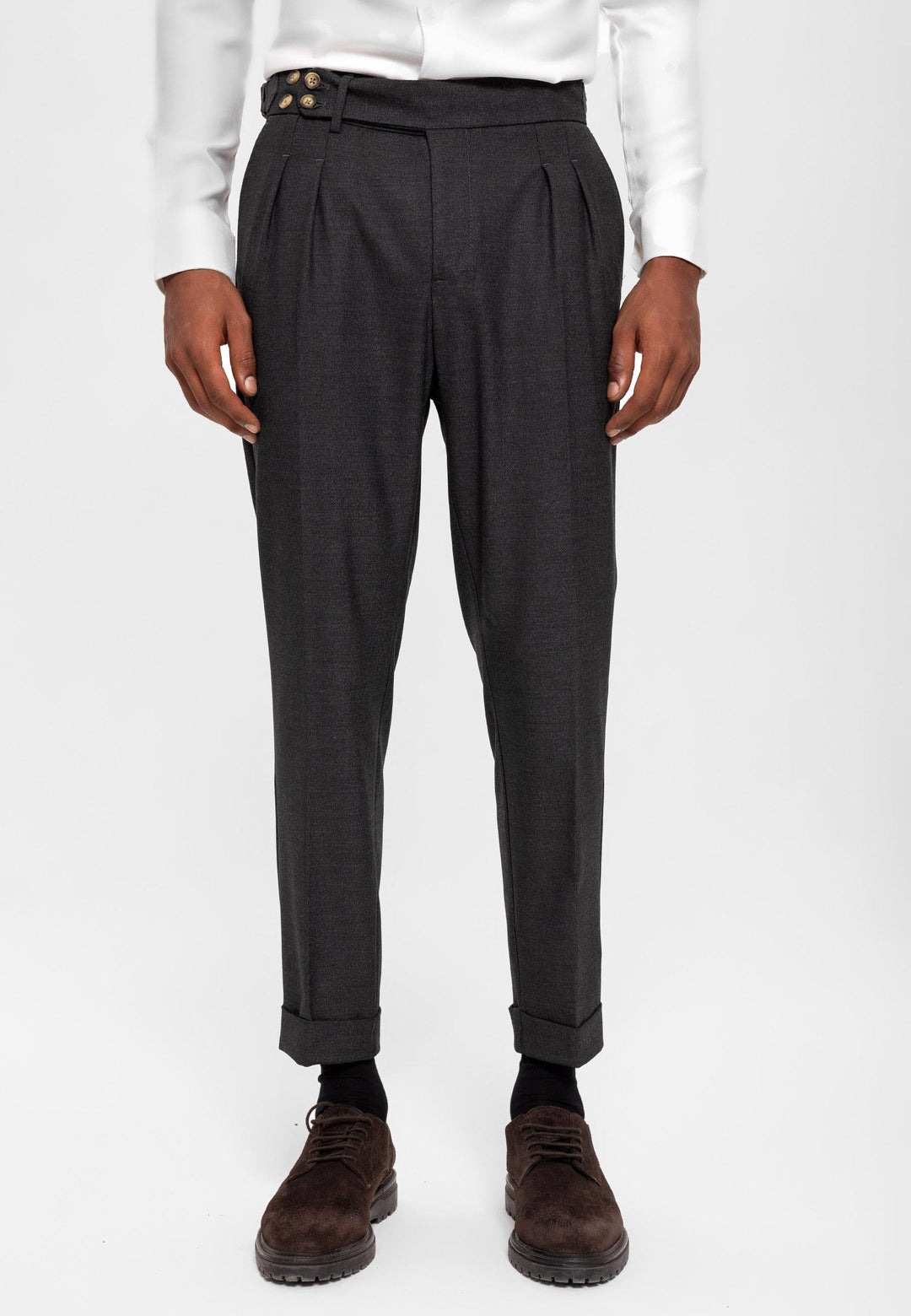 ANT High Waist (Boyfriend) Side Buckled Belt Detail Pleated Fabric Trousers - Mol