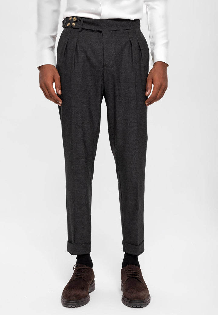 ANT High Waist (Boyfriend) Side Buckled Belt Detail Pleated Fabric Trousers - Mol