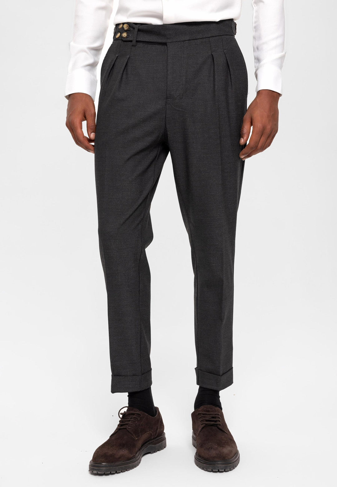 ANT High Waist (Boyfriend) Side Buckled Belt Detail Pleated Fabric Trousers - Mol