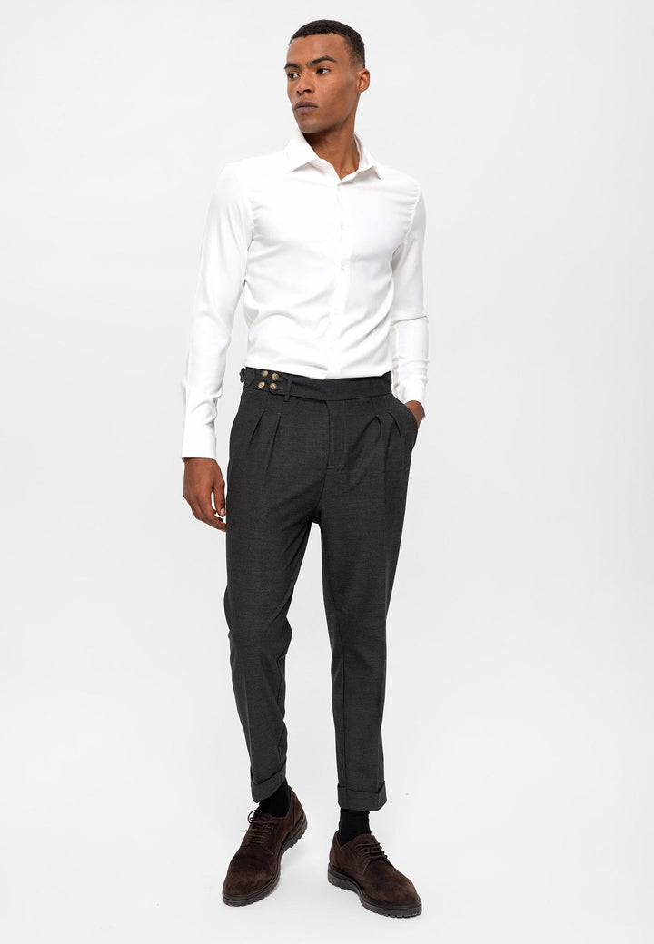 ANT High Waist (Boyfriend) Side Buckled Belt Detail Pleated Fabric Trousers - Mol