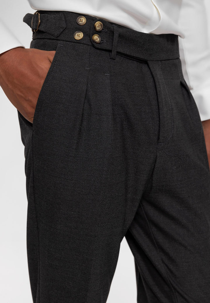 ANT High Waist (Boyfriend) Side Buckled Belt Detail Pleated Fabric Trousers - Mol