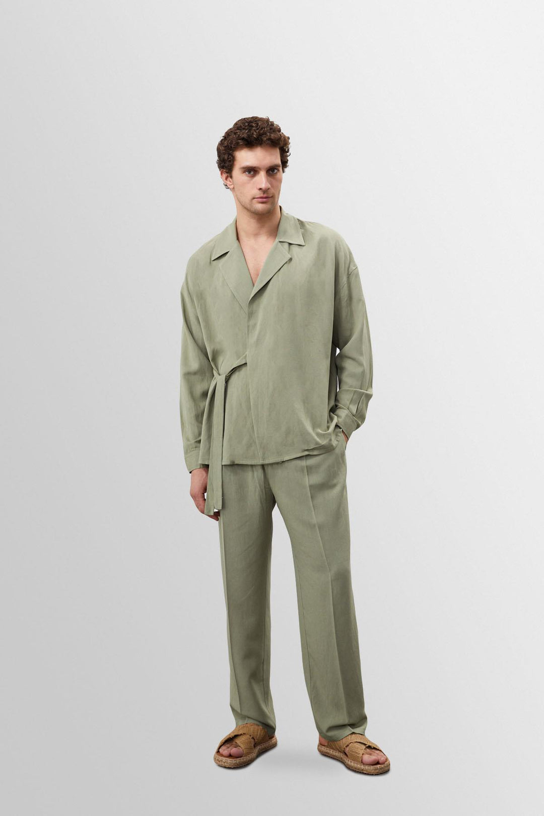 ANT High Waist Pleated Linen Blend Men's Trousers - Chihuahua