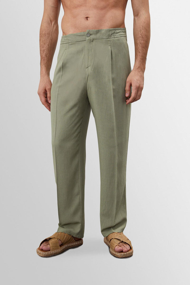 ANT High Waist Pleated Linen Blend Men's Trousers - Chihuahua