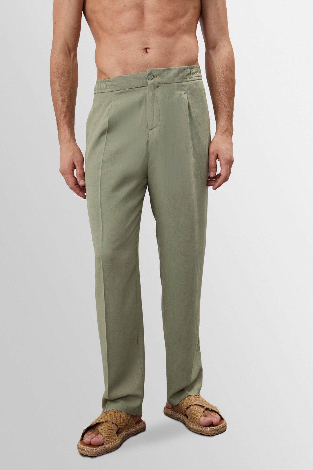 ANT High Waist Pleated Linen Blend Men's Trousers - Chihuahua