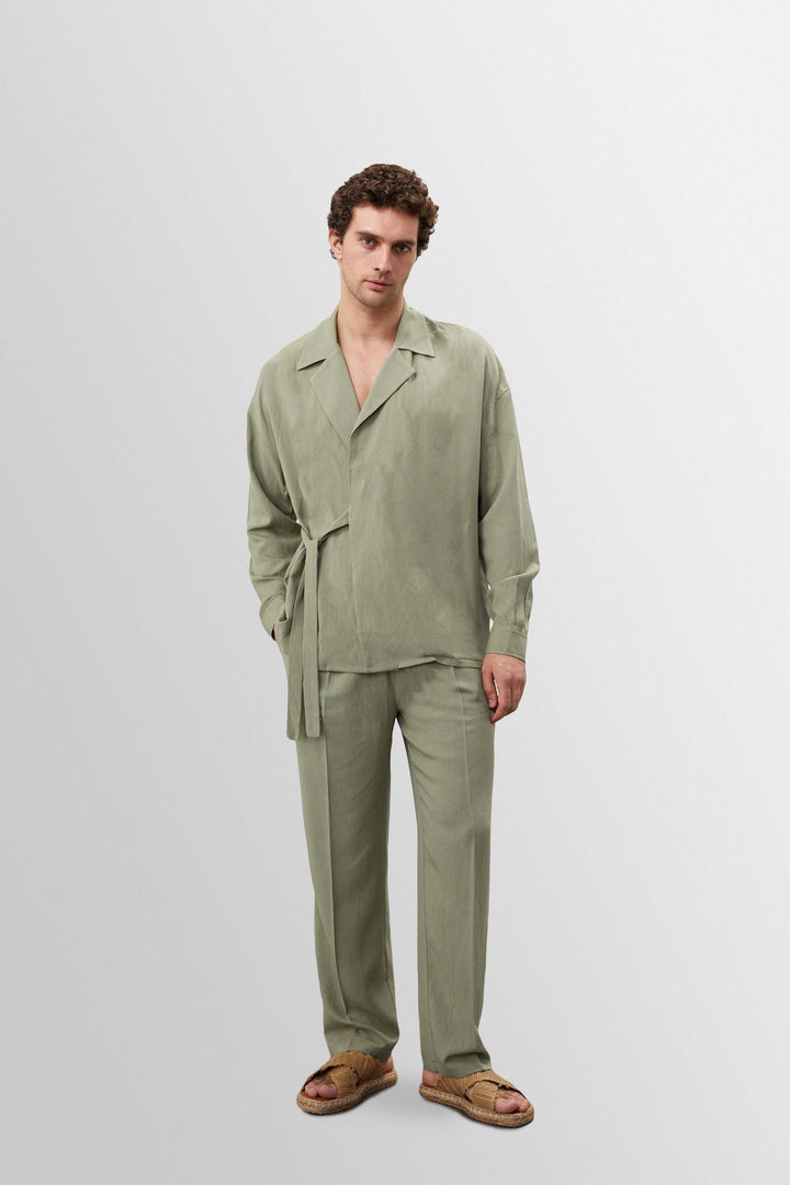 ANT High Waist Pleated Linen Blend Men's Trousers - Chihuahua