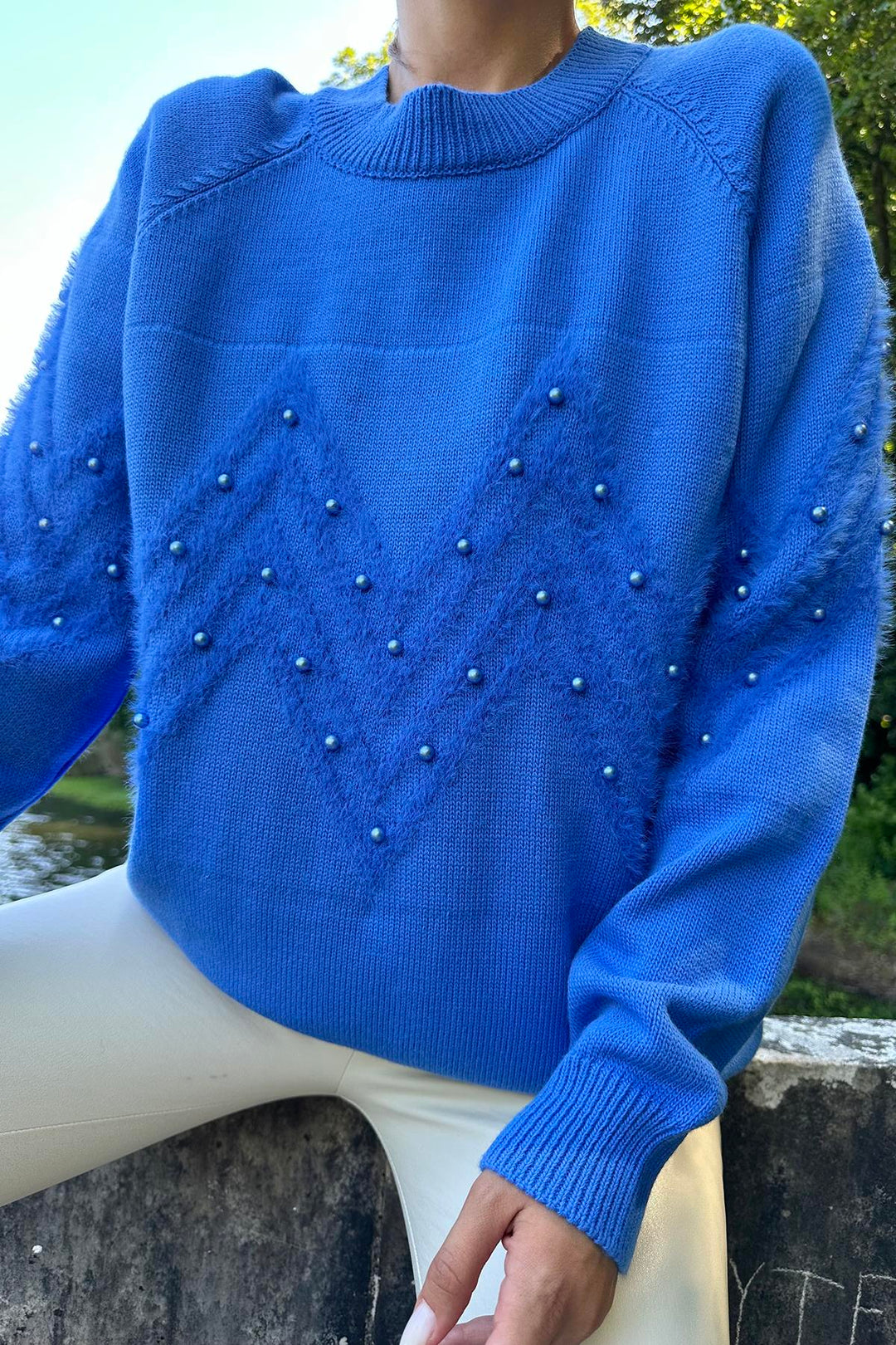 ELS Zigzag Beaded Sweater - Blue - Winsford