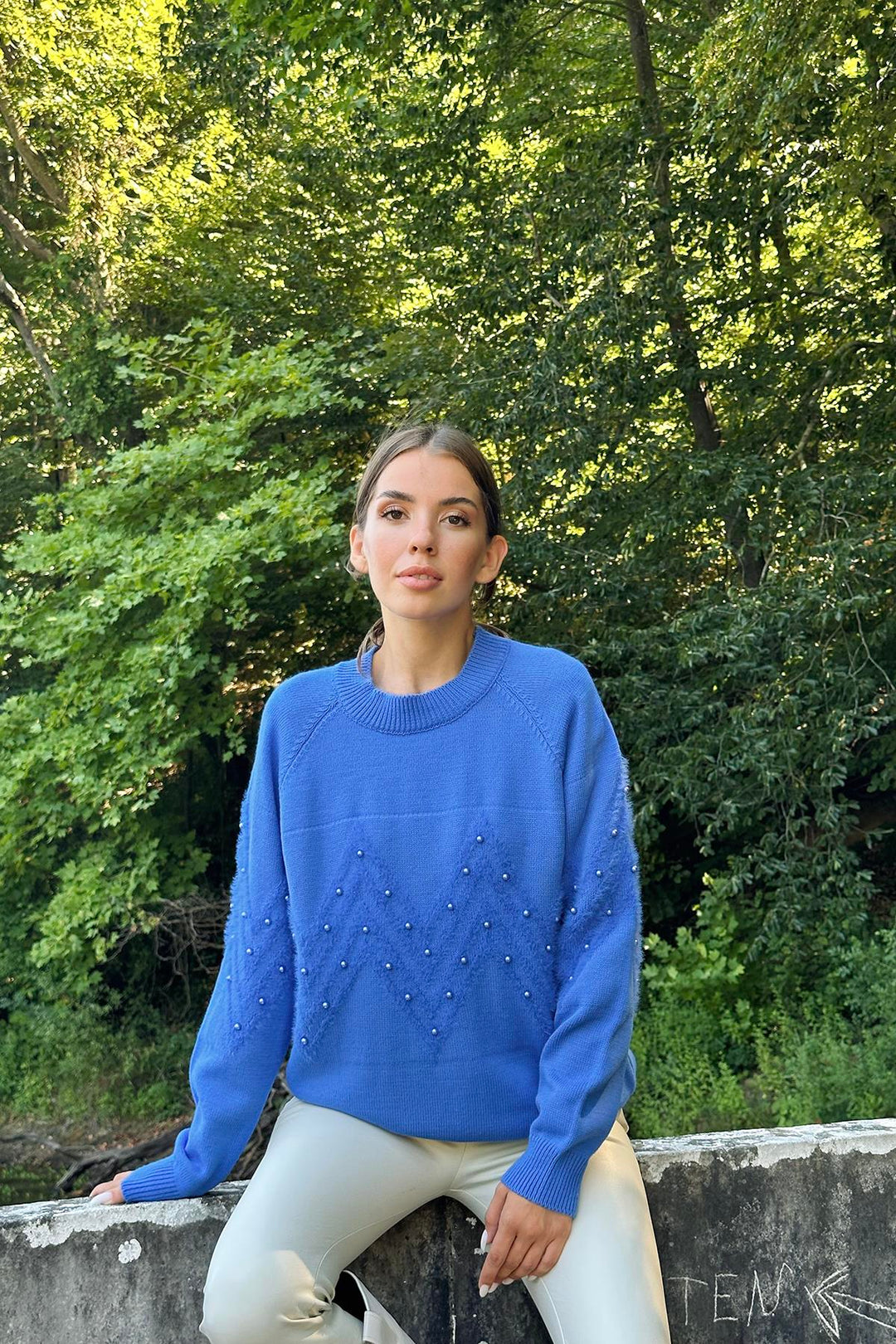 ELS Zigzag Beaded Sweater - Blue - Winsford