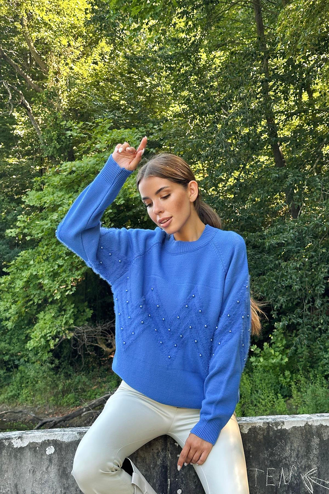 ELS Zigzag Beaded Sweater - Blue - Winsford