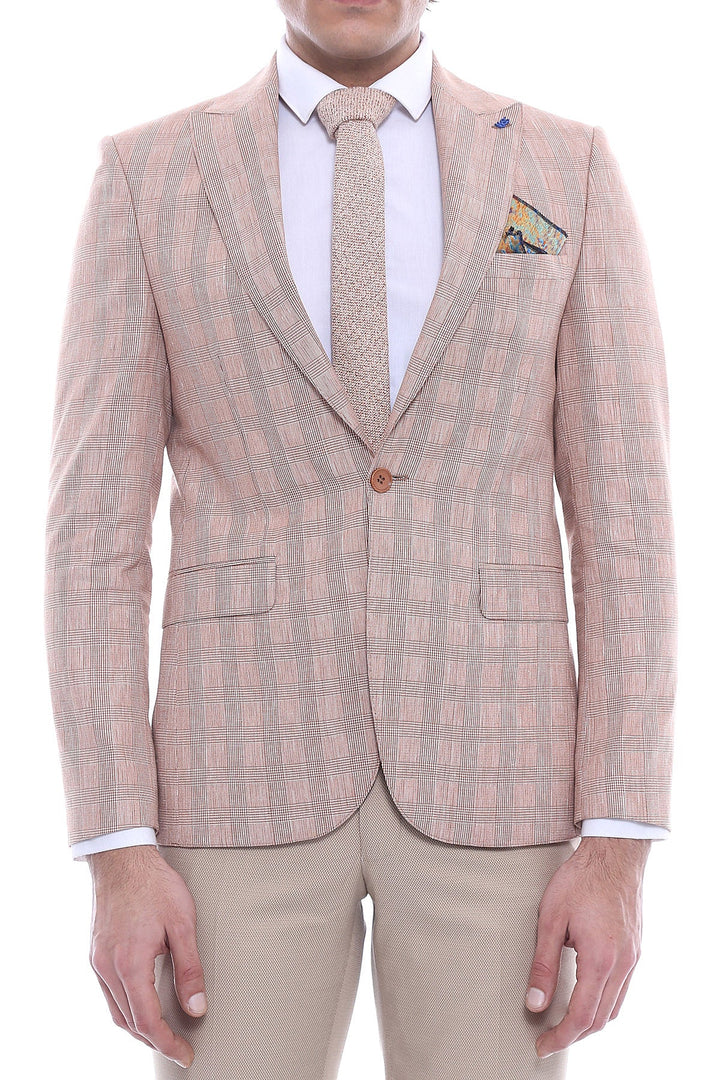 WSS Single Button Plaid Beige Blazer  - Trujillo Alto