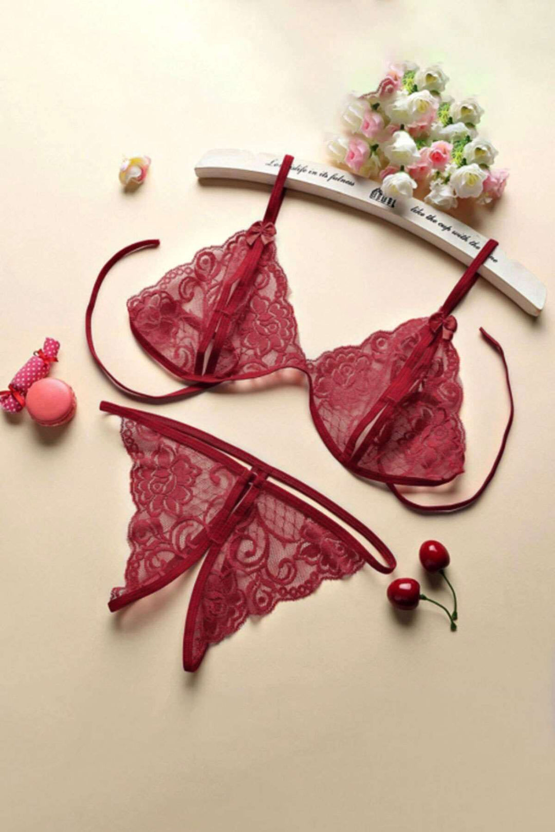 IFO Lace Fantasy Bra Set Burgundy - San Francisco del Rincón