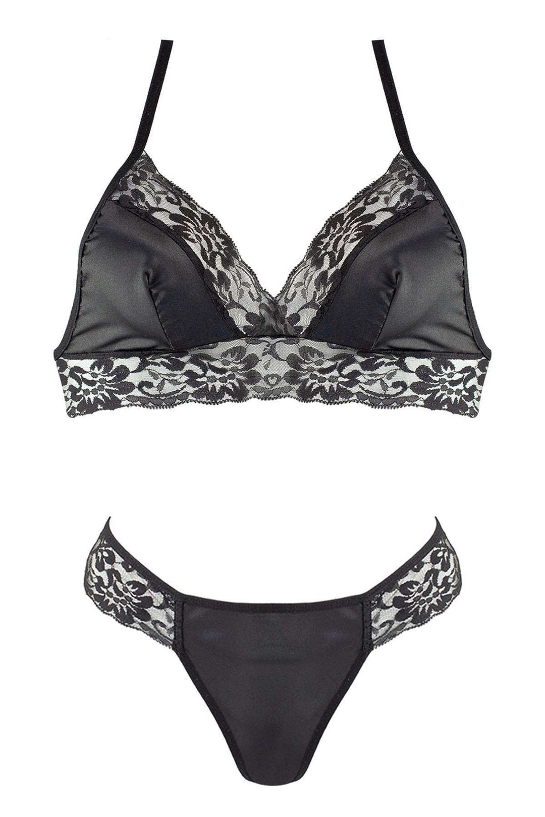 IFO Satin Bra and Thong Set Black - Jaén